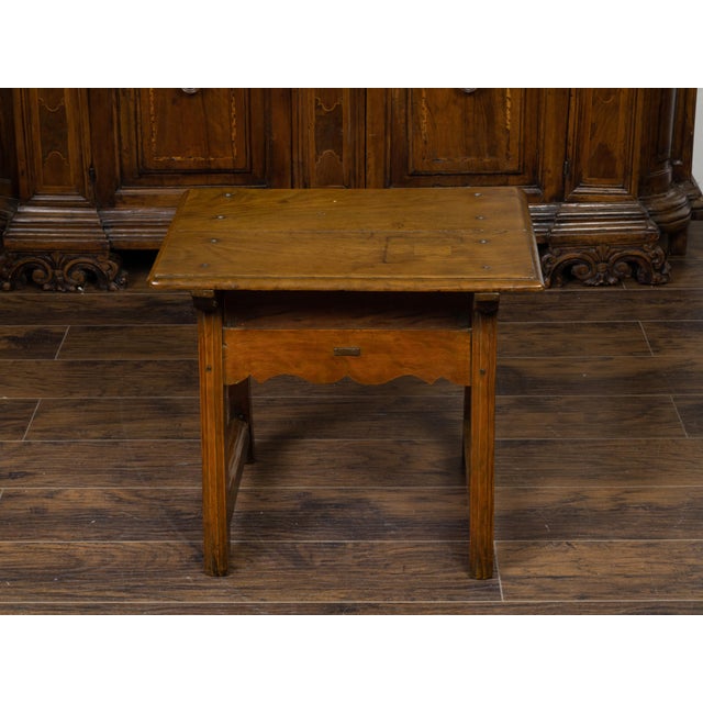 Chocolate English Georgian Period Low Oak Side Table with Single Drawer and Carved Apron For Sale - Image 8 of 12