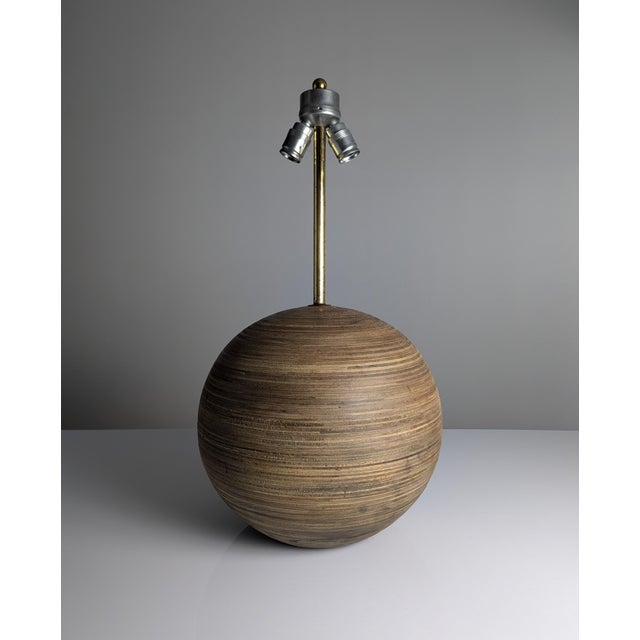 Mid-Century Modern Large Sphere Lamps in Laminated Wood, 1960s, Set of 2 For Sale - Image 3 of 12