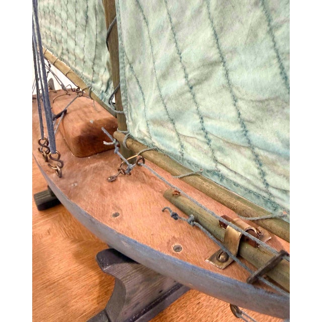 Carved Wooden Gaff Cutter Pond Yacht with original paint. England, circa 1940. For Sale - Image 9 of 11