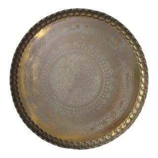 1970s Large Moroccan Brass Tray, 32" For Sale