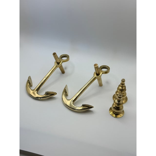 Mid-Century Modern Mid-Century Modern Solid Brass Anchor Candlesticks — A Pair For Sale - Image 3 of 9