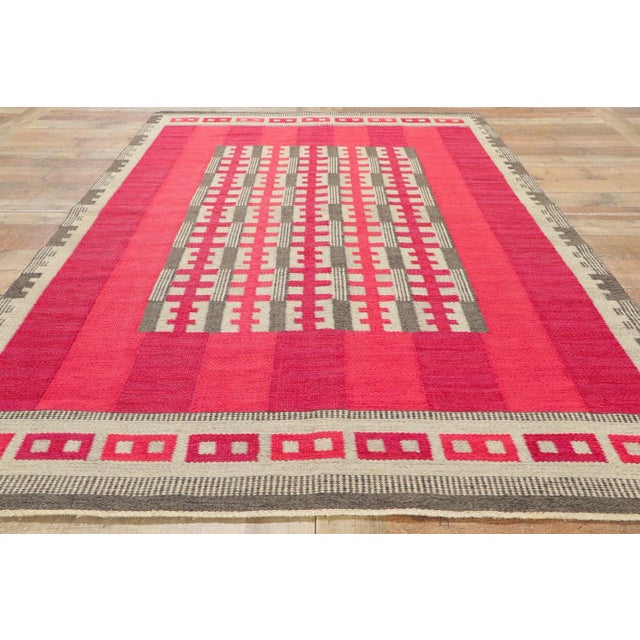 Mid 20th Century Irma Kronlund Rödhake Swedish Rollakan Rug, 04'10 X 07'11 For Sale - Image 10 of 12