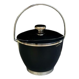 Vintage Mid-Century Modern Black & Silver Ice Bucket Lid, Handle For Sale