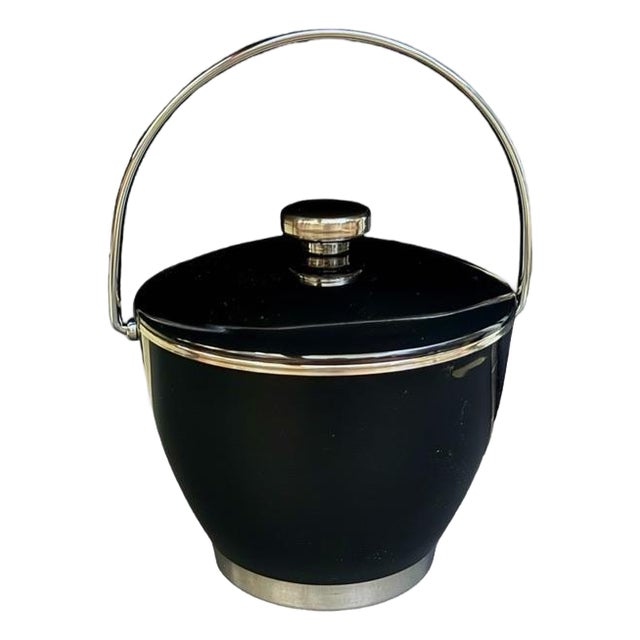 Vintage Mid-Century Modern Black & Silver Ice Bucket Lid, Handle For Sale