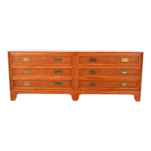 Baker Furniture Hollywood Regency Campaign Walnut Dresser or Credenza