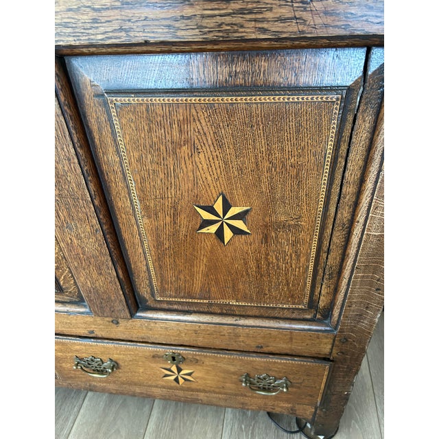 A stunning early 18th c. English walnut wedding coffer w/ beautiful inlay details and original hardware from 1740. A...