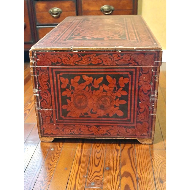 Early 19th-Century, Southern German/Alpine, Painted Locking Document Chest With Bell-Lock & Interior Lid Compartments For Sale - Image 12 of 14