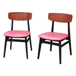 Mid-Century Teak Dining Chairs with Red Vinyl Seats, 1960s, Set of 2 For Sale