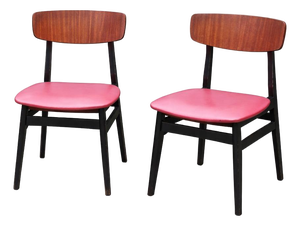 Mid-Century Teak Dining Chairs with Red Vinyl Seats, 1960s, Set of 2