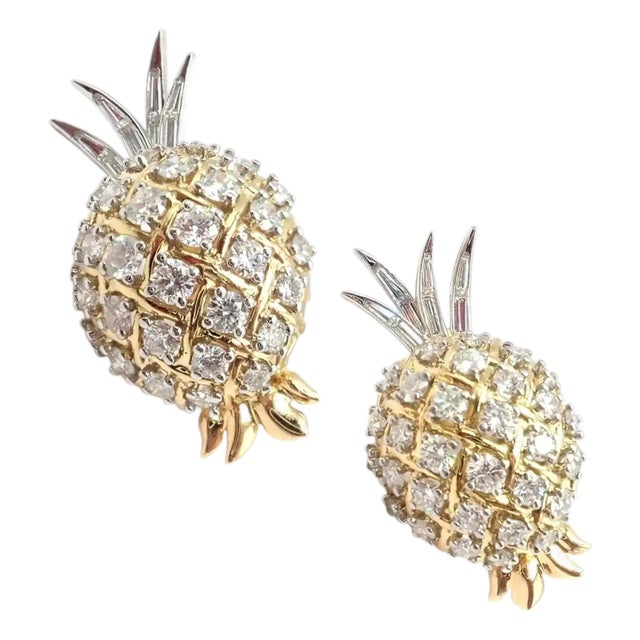 Verdura Vintage Pineapple Diamond Platinum & Yellow Gold Earrings, Pair For Sale