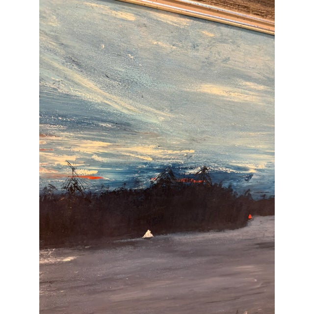 1970s 1971 Twilight on a Lake Sailboat & Moody Original Oil Painting Signed For Sale - Image 5 of 11