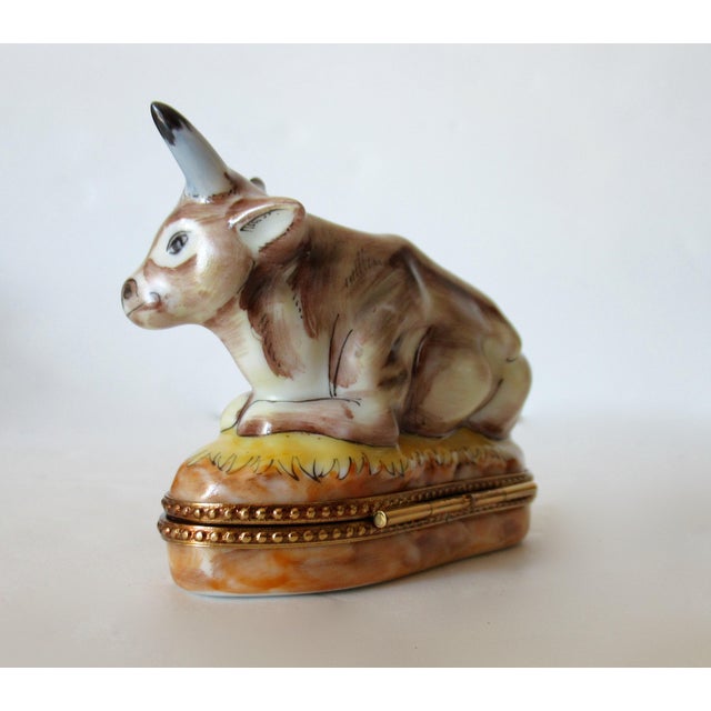 Limoges, France Limoges, France Rochard Hand-Painted Enamel "Longhorn Cow," Trinket Box For Sale - Image 4 of 15