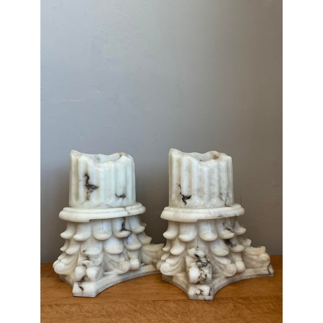 Alabaster Vintage Cast Resin Column Light Sconce - A Pair For Sale - Image 8 of 12