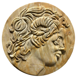 Late 19th Century Yellow Siena Marble Round of Alexander the Great Ammon
