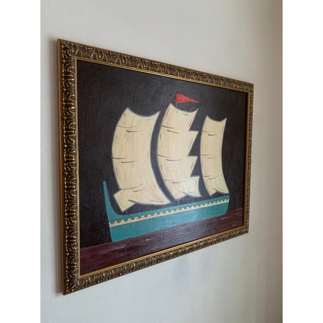 Add impact to your space with this ship painting distinguished by an unexpected color palette. The vessel is rendered in a...