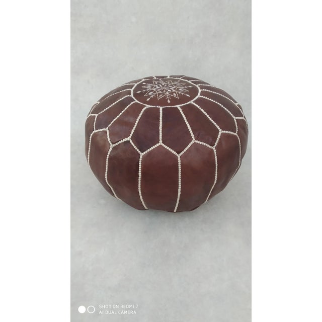Contemporary Moroccan Leather Pouf Ottoman For Sale - Image 4 of 8