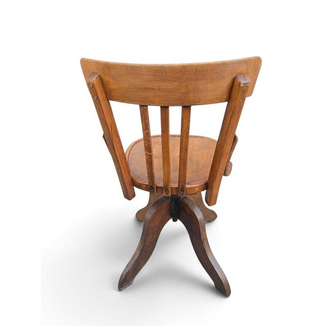 Wood 19th Century Oak Ships Swivel Chair with Adjustable Height, 1890 For Sale - Image 7 of 9