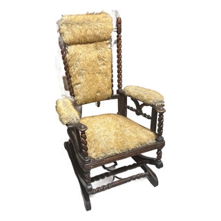 Vintage Faux Fur Barley Twist Rocking Chair For Sale
