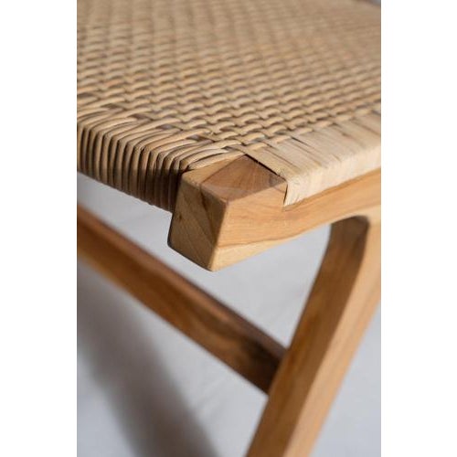 Reclining Armchair in Natural Wood and Woven Rattan For Sale - Image 9 of 18