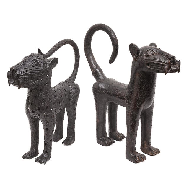 Benin Artist, Pair of Royal Leopards, 1800s, Bronze For Sale - Image 13 of 13