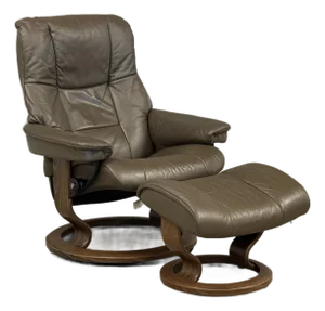 Brown Leather Ekornes Stressless Recliner and Ottoman