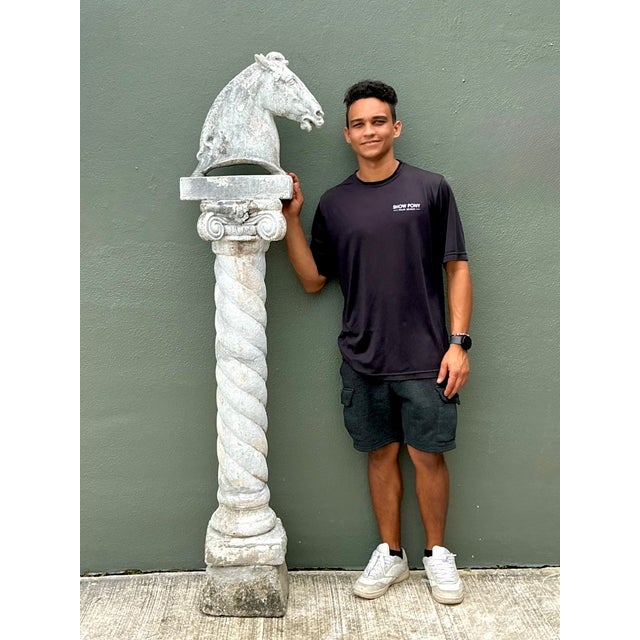 Vintage Stone Horse Sculpture on Column For Sale - Image 4 of 12