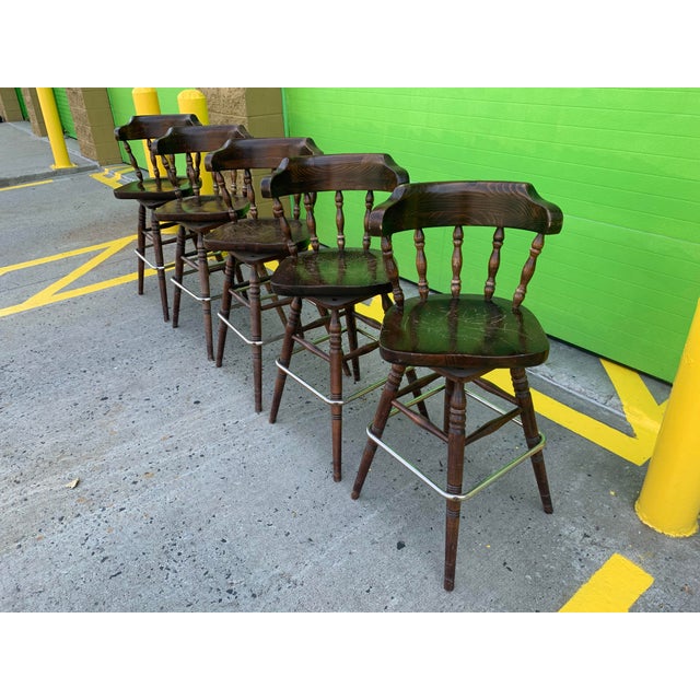 Late 20th Century Vintage Ethan Allen Old Tavern Swivel Stool For Sale - Image 5 of 12