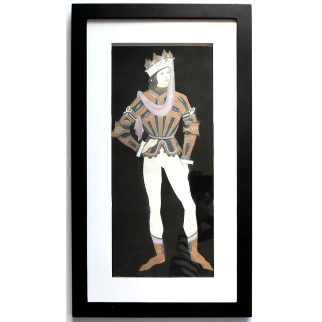Black 1920s Lev Bruni Pastel Medieval Prince Theatrical Costume Illustration For Sale - Image 8 of 8