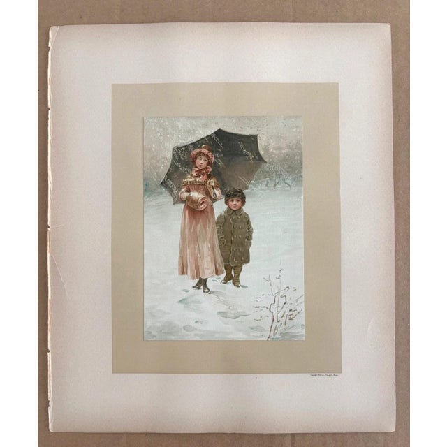 Antique Matted January Lullaby Print w/William Ladd Taylor Chromo on back, EUC For Sale - Image 4 of 5