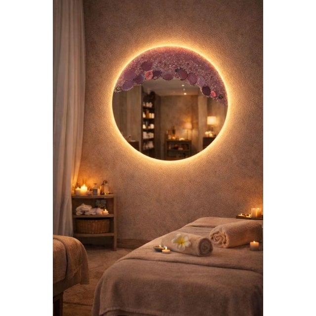 Not Yet Made - Made To Order Crystal Rose Illuminated Mirror in Quartz and Agate by Sev Art Gallery For Sale - Image 5 of 7