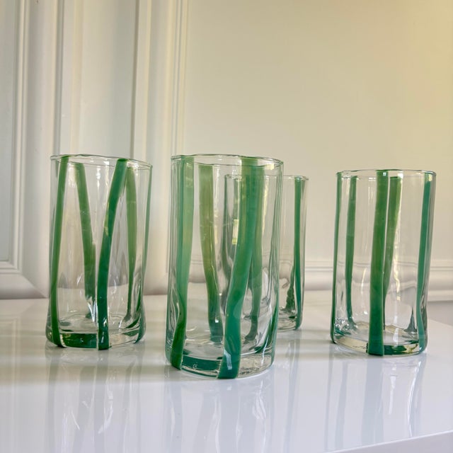 Contemporary Contemporary Verdure Stripe Italian Murano Glass Tumblers - Set of 4 For Sale - Image 3 of 8
