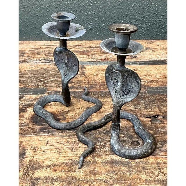 Vintage Cobra Form Metal Candle Holders For Sale - Image 12 of 12