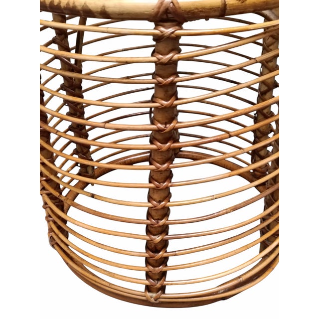 Vintage Cylindrical Rattan and Bamboo Stool by Tito Agnoli, 1960s For Sale - Image 6 of 7