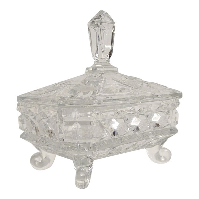 1970s Lidded Cut Crystal Candy Dish For Sale