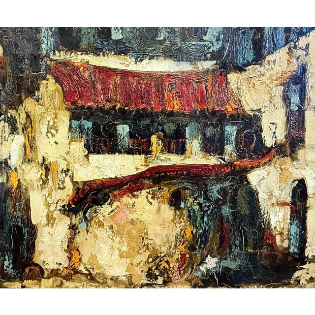 Mid 20th Century Mid-Century Impasto Oil Painting, Expressionist Village Street Scene, Signed Lopez For Sale - Image 5 of 11