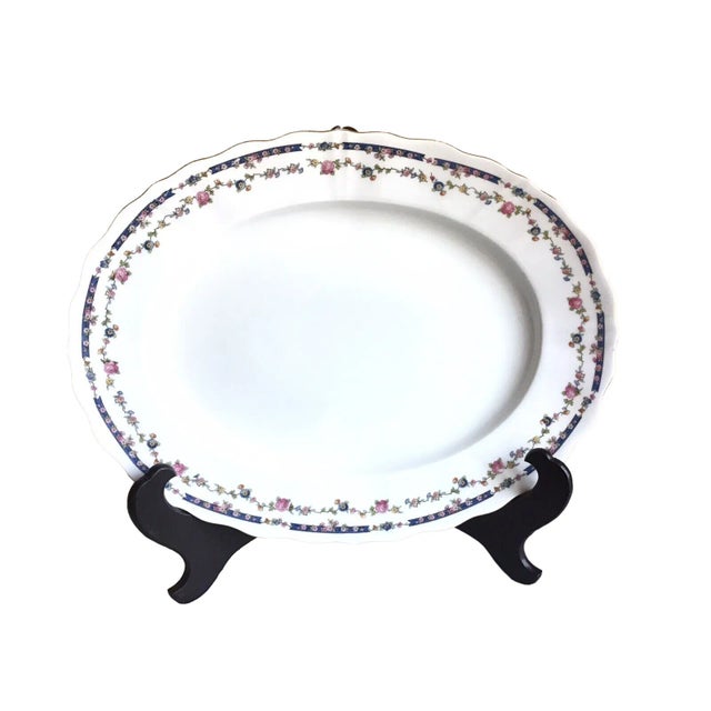 Antique Furstenberg Germany Blue Pink Floral Gold Accent Scalloped Edge Platter For Sale - Image 10 of 10