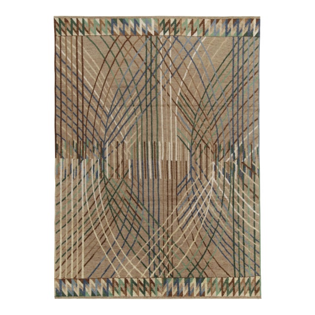 Rug & Kilim’s Swedish Deco Style Rug in Beige-Brown With Multicolor Geometry For Sale