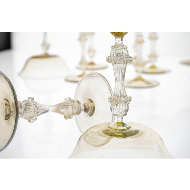 Metal Champagne Glasses in Gold and Smoke from Cenedese, 1950s, Set of 12 For Sale - Image 7 of 18