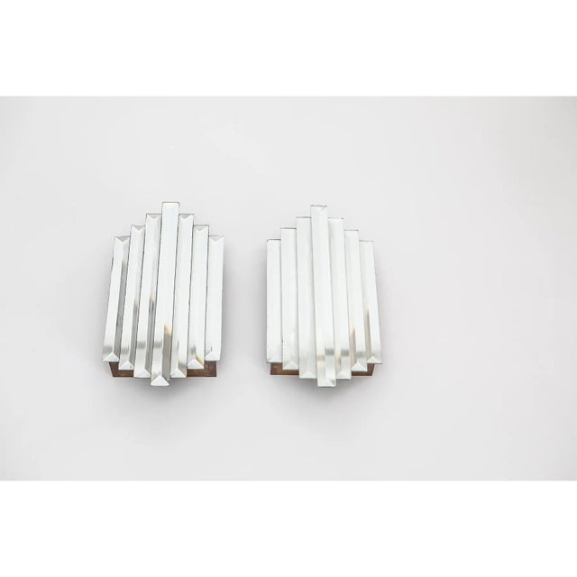 Art Deco 1960s Mirrored Art Deco-Style Sconces- A Pair For Sale - Image 3 of 4