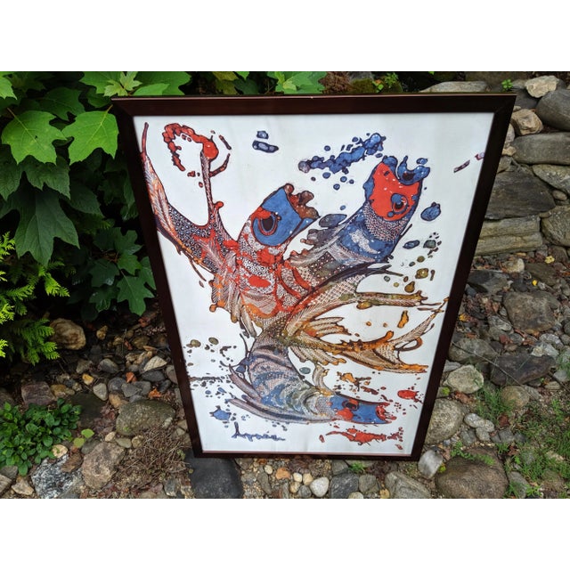 Vintage Silkscreen Asian Koi Fish Abstract Artwork For Sale - Image 6 of 12