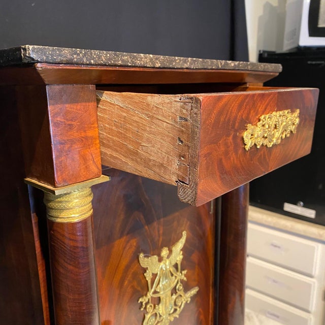 French Empire Nightstand or Side Table With Marble Top and Ormolu Mounts For Sale In Portland, ME - Image 6 of 14