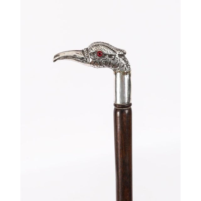 Red Antique French Novelty Pheasant Silver Walking Stick Cane, 1800s For Sale - Image 8 of 9