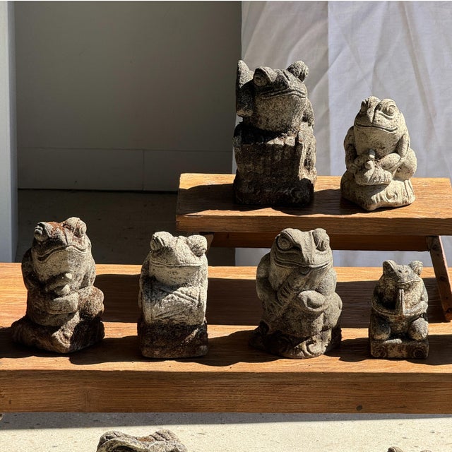 Small Balinese limestone frog sculpture with metallophone (Gangsa). Authentic small local sculpture, found in Bali in a...
