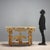 Eclectic console table in carved and gilded wood. Non-contemporary white marble top, supported by four turned, truncated-...
