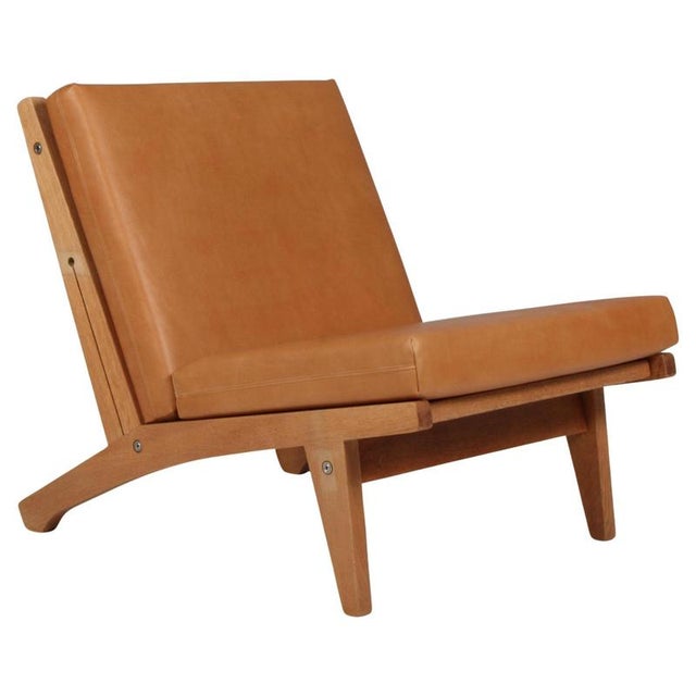 Tan GE-370 Lounge Chair in Oak Frame and Aniline Leather by Hans J. Wegner for Getama, 1960s For Sale - Image 8 of 8
