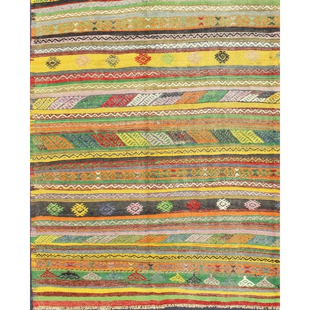 Tribal Mid 20th Century Vintage Turkish Kilim Rug With Colorful Stripe and Diamond Motif Designs For Sale - Image 3 of 12