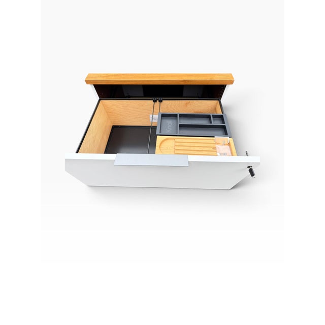 Wood Knoll Two-Drawer Filing Cabinet in White With Wood Top For Sale - Image 7 of 10