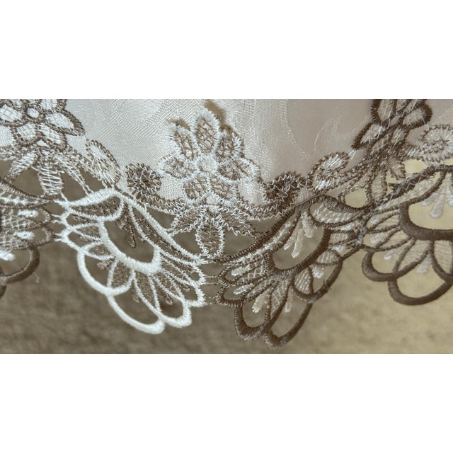 Vintage LinenTablecloth, Embroidered Applique Lace, Cream and Taupe. On Ivory 18" X 55.5" Pristine For Sale - Image 17 of 17
