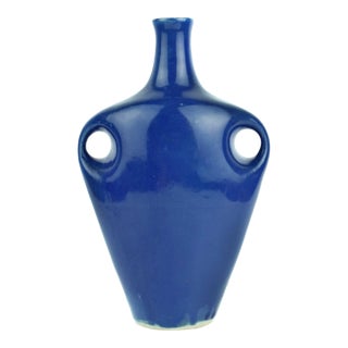 Mid 20th Century Modern Abstract Cobalt Blue Studio Pottery Vase For Sale