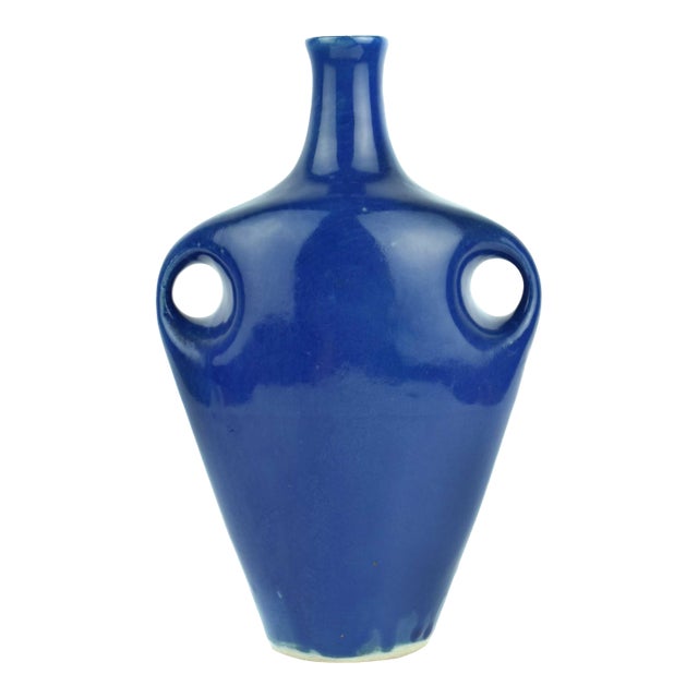 Mid 20th Century Modern Abstract Cobalt Blue Studio Pottery Vase For Sale